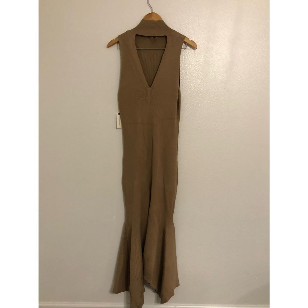 NEW Anthropologie Mock Neck Midi Handkerchief Hem Dress in Cedar Size Large - Picture 7 of 15